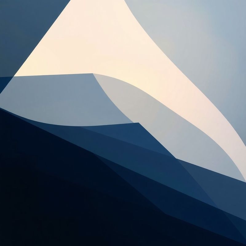 Layered translucent geometric planes in indigo and slate